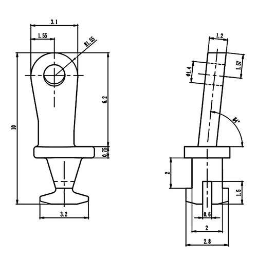 long front hinge for plastic eyeglass frame